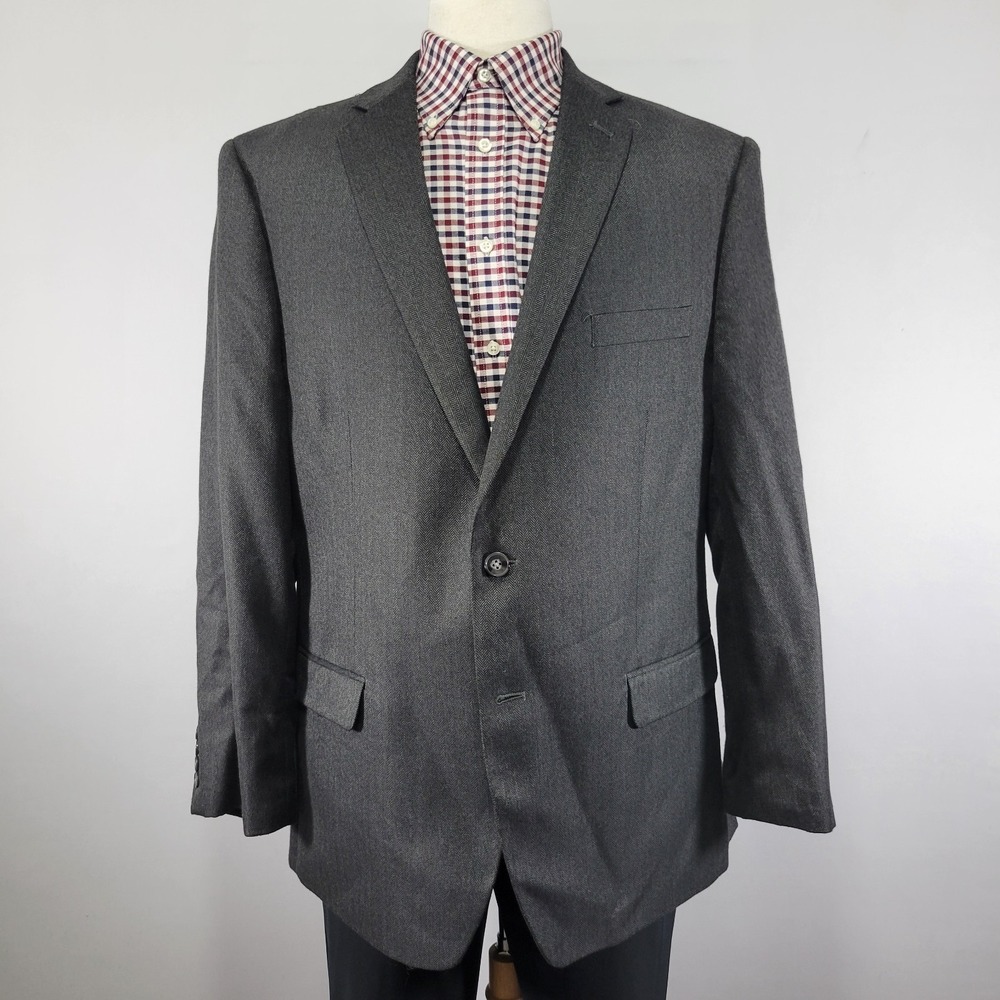 Calvin Klein Men's Sport Coat Blazer Two Button Gray Herringbone Poly Blend‎ 46R